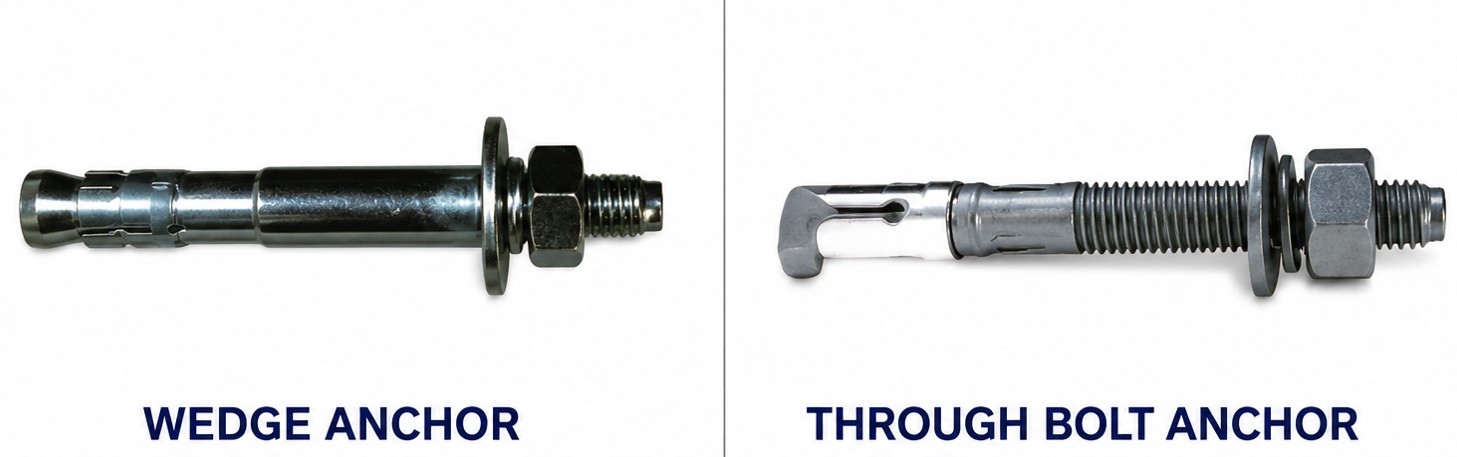 Anchor bolts overview — undercut anchor and wedge through anchor for concrete seismic fixing