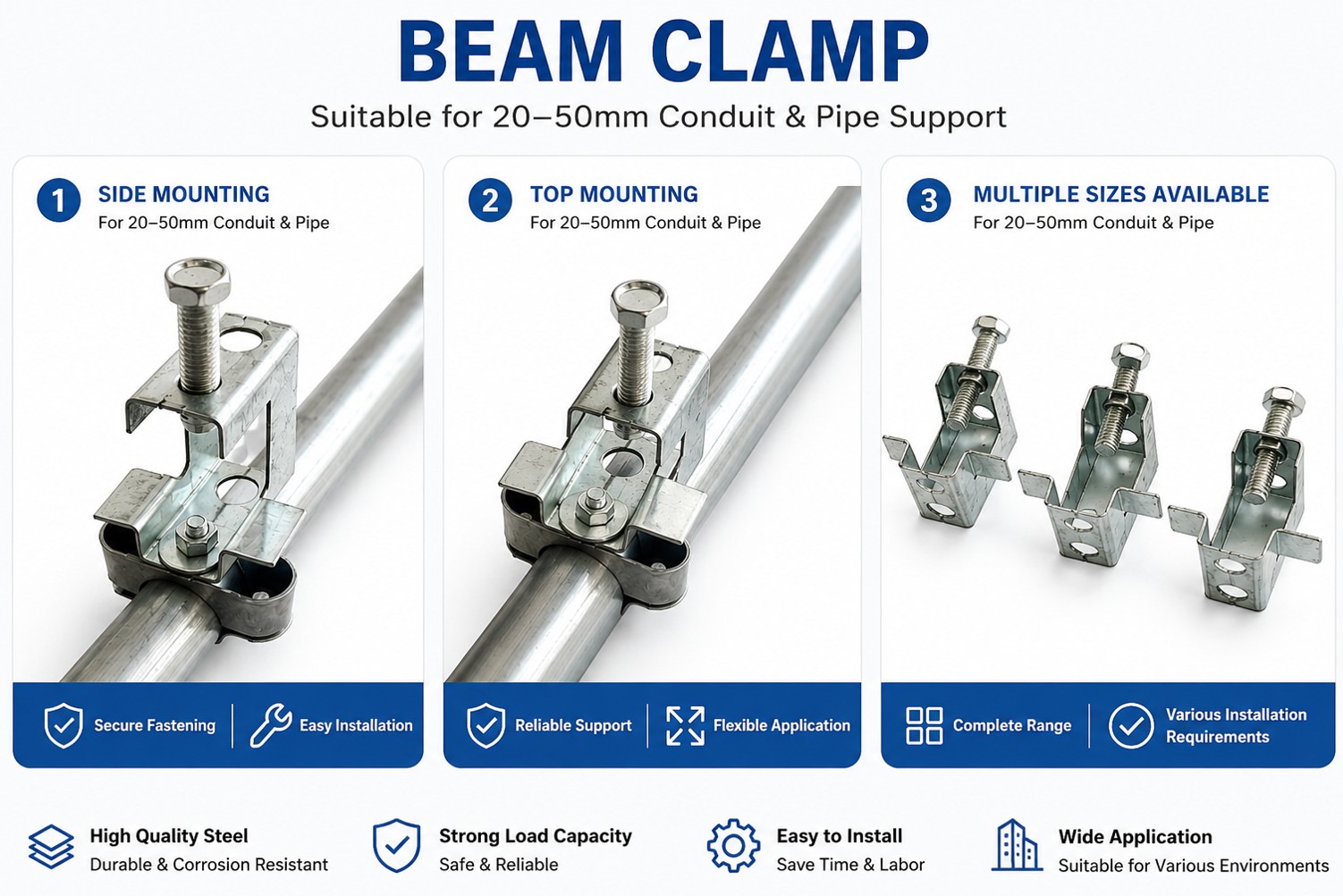 I-beam conduit clamp beam clamp with conduit saddle for 20-50mm conduit
